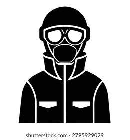Scientist or chemist wearing protective gear icon with safety gear, scientist