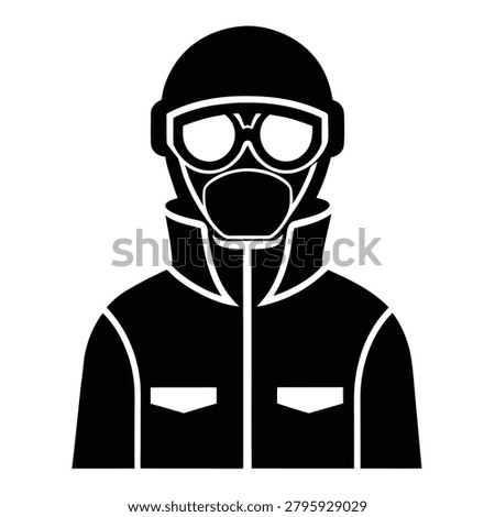 Scientist or chemist wearing protective gear icon with safety gear, scientist