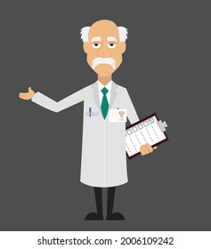 Wissenschaftler mit einer Illustration zum flachen Vektorgrafik in der Zwischenablage