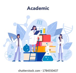 Scientist concept. Idea of education and innovation. Biology, chemistry, medicine and other subjects systematic study. Isolated flat illustration - Shutterstock ID 1784550437
