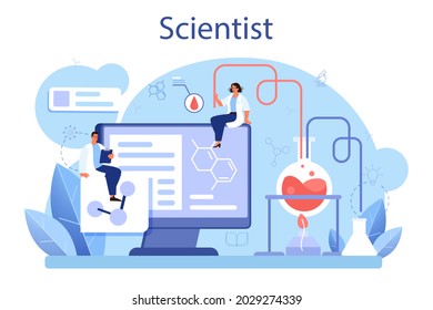 Scientist concept. Idea of education and innovation. Biology, chemistry, medicine and other subjects systematic study. Isolated flat illustration