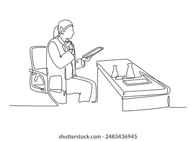 Scientist concept. Single line draw design vector graphic illustration.