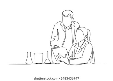 Scientist concept. Single line draw design vector graphic illustration.