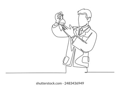 Scientist concept. Single line draw design vector graphic illustration.