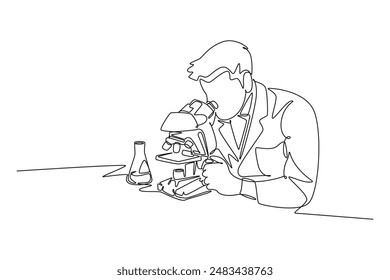 Scientist concept. Single line draw design vector graphic illustration.