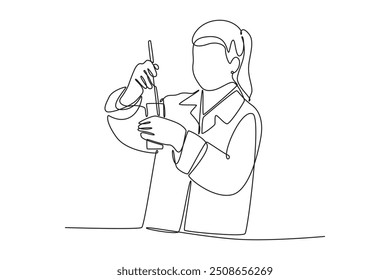 Scientist concept. Single line draw design vector graphic illustration.