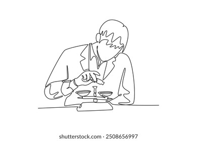 Scientist concept. Single line draw design vector graphic illustration.