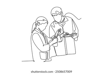 Scientist concept. Single line draw design vector graphic illustration.