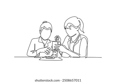 Scientist concept. Single line draw design vector graphic illustration.