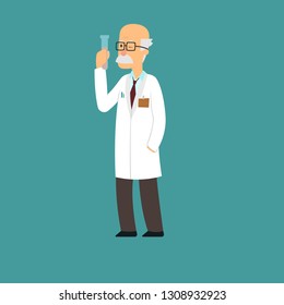 scientist is conducting a chemical experiment. Vector illustration isolated on white background.