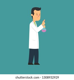 scientist is conducting a chemical experiment. Vector illustration isolated on white background.