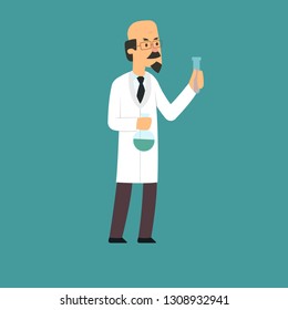 scientist is conducting a chemical experiment. Vector illustration isolated on white background.