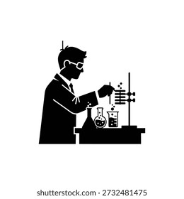 Científico que lleva a cabo el experimento en el laboratorio que fija la silueta