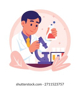 Wissenschaftler, der ein Experiment in einem Labor durchführt, bereit zur Verwendung einer flachen Illustration
