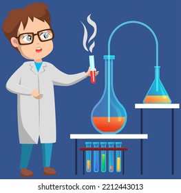 Wissenschaftler, die Experimente und flüssige Forschung im Labor mit modernen technologisch automatisierten Geräten durchführen. Entwicklung chemischer Laborsubstanzen. Mann, der mit Teströhren experimentiert