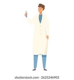Scientist is conducting research in a laboratory, carefully examining a test tube filled with a blue liquid