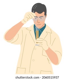 A scientist conducts an experiment in the laboratory. Flat vector illustration.