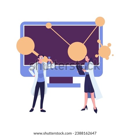 the scientist conducts laboratory studies compound malekul and atoms flat illustration