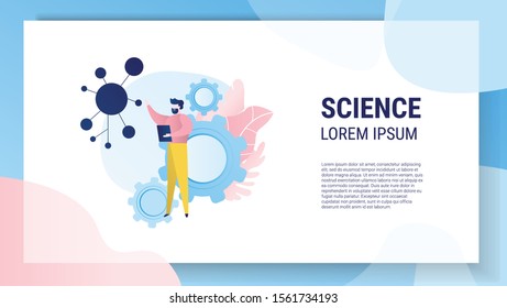 A scientist conducts research and studies molecules. Scientific process. Vector illustration.