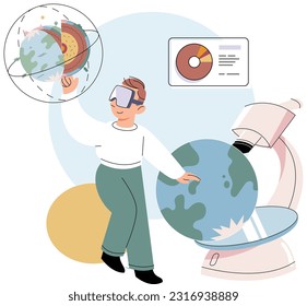 Scientist conducts research to study planet Earth, makes experiments to determine level of climate change, state and degree of pollution of air, using lab microscope to identify environmental problems