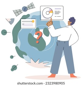 Scientist conducts research to study planet, makes experiments to determine level, state and degree of environmental problems. Studying behavior of living organisms under conditions of climate change