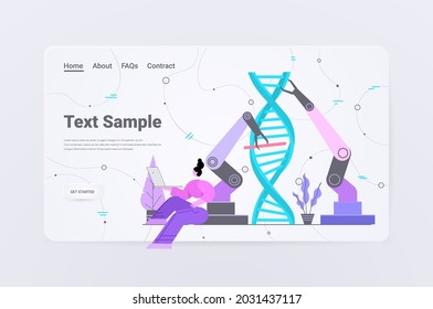 scientist controlling robotic hands working with DNA researcher making experiment in lab DNA testing genetic diagnosis