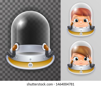 Scientist cosmonaut helmet realistic 3d astronaut spaceman boy girl tantamareska transparent glass background icon template mock up vector design illustration