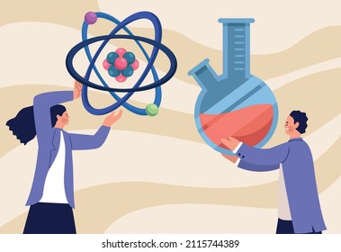 scientist couple working in aboratory characters