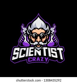 Scientist Crazy - Mascot & E-sport Logo, All Elements On This Template Are Editable With Vector Software