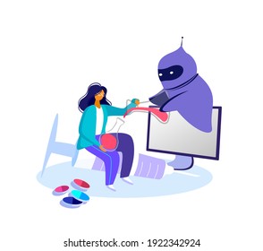 Los científicos crean la perfusión para inyección con un ciberrobot artificial. Plan de investigación para medicamentos y recursos. Proceso Genético Científico. Análisis Biológico. Ilustración del vector
