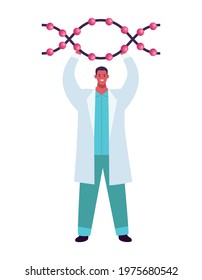 scientist with dna molecule character