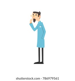 Scientist, doctor, engineer or astrophysicist cartoon character, man of science vector Illustration