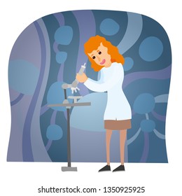 Scientist, doctor, Looks through a microscope, research microorganisms.