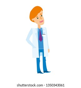 Scientist, doctor standing in a white robe.