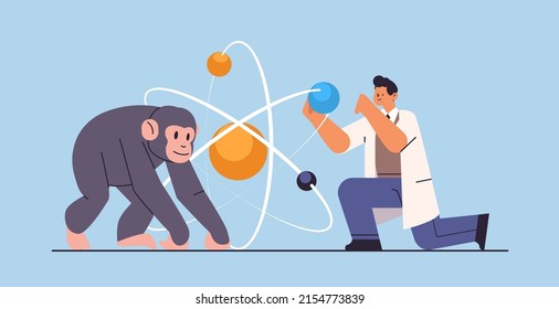 scientist doing experiments in lab with animal veterinary worker with experimental monkey biological genetic engineering research