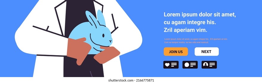 scientist doing experiments in lab with animal veterinary worker with experimental rabbit biological genetic engineering research