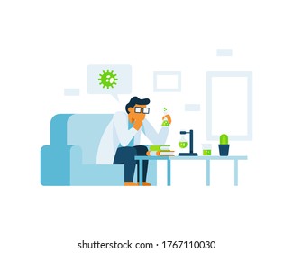 A scientist is doing research for coronavirus vaccine at home illustration concept