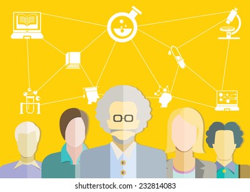 scientist, education concept, yellow background