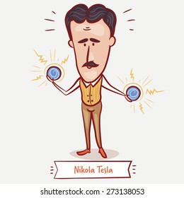 The scientist, electrical engineer, inventor Nikola Tesla  with the electric balls in his hands