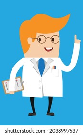 Scientist or engineer with affirmative finger on a blue background