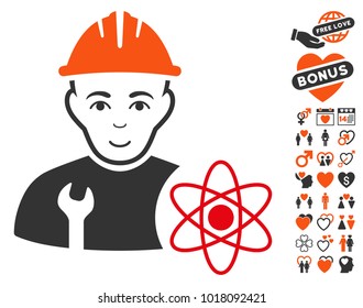 Scientist Engineer pictograph with bonus decorative graphic icons. Vector illustration style is flat iconic symbols.