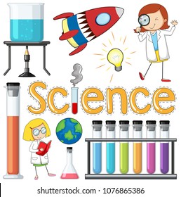 Element "Scientists and Equiments" auf weißer Hintergrund-Illustration