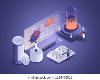 Scientist are examining the virus outbreak in the lab. 3D illustration vector image