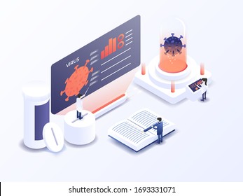 Scientist are examining the virus outbreak in the lab. 3D illustration vector image