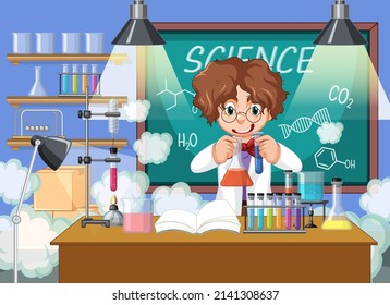 A scientist experiment in the lab illustration