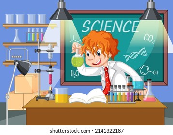 A scientist experiment in the lab illustration