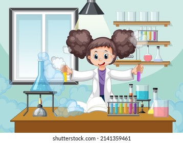 A scientist experiment in the lab illustration