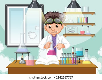 A scientist experiment in the lab illustration