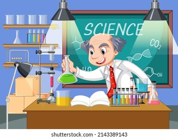 A scientist experiment in the lab illustration