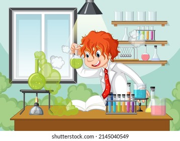 A scientist experiment in the lab illustration